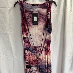 Fashion Nova Abstract Maroon and Cream Jumpsuit